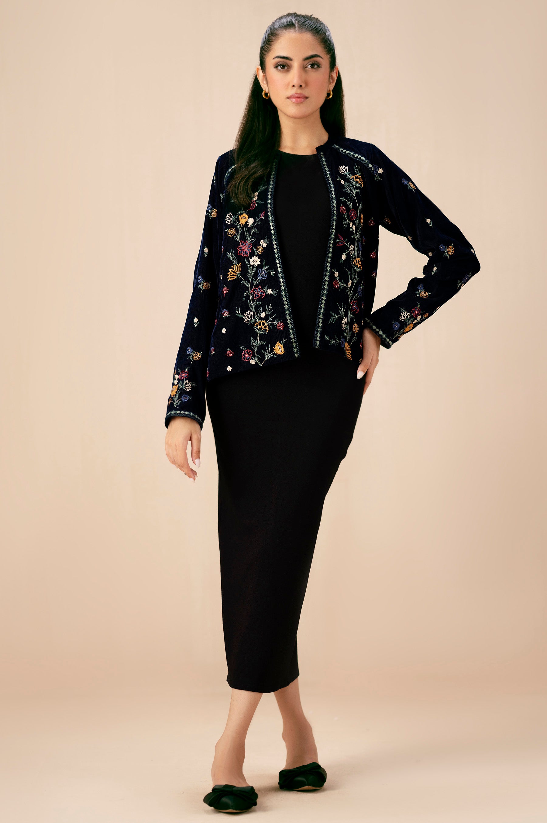 Stitched 1 Piece Embroidered Velvet Jacket